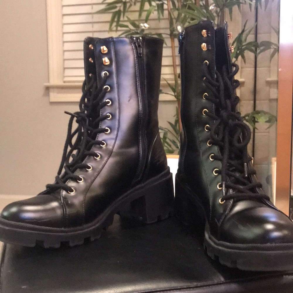 JUSTFAB Mid-Calf Zip Lug Sole Combat Boot - Picture 5 of 7